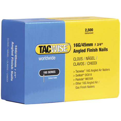 Tacwise 0772 16G 50mm Angled Finish Nails Galvanised 2500 Pack 16GA DCN660 IM65A