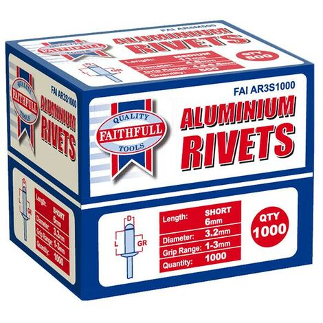 Aluminium Rivets 3.2Mm X 6Mm Short Bulk Pack Of 1000 (1/3)