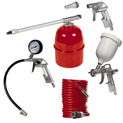 Einhell 5-Piece Air Tool Kit - Tyre Inflator, Blow Gun, Spiral Hose, Oil Spray Gun, Gravity-Cup Spray Gun