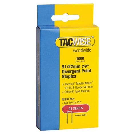 91 Narrow Crown Divergent Point Staples 22Mm - Electric Tackers Pack 1000 (1/2)