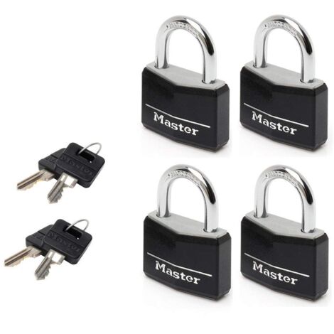 Master Lock Aluminium Black Vinyl Cover 40mm Padlock 4-Pin - Keyed Alike x 4 MLK9140QBLK