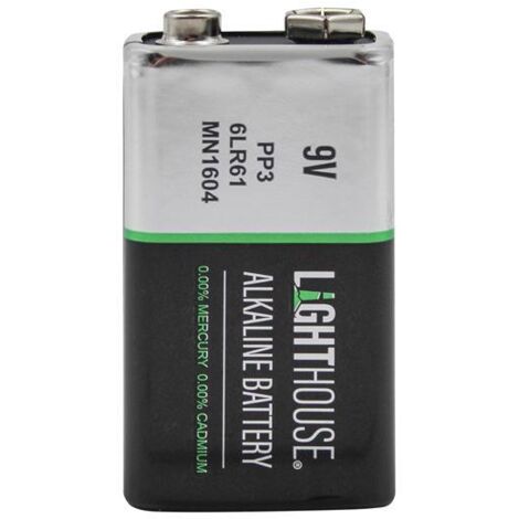 Lighthouse 9v Alkaline Batteries LR61 1100 mAh Square Battery 6LR61 L/HBAT9V