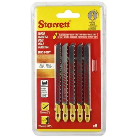 Starrett SA325 BU310DT-5 Wood Cutting Jigsaw Blades Pack of 5 STRBU310DT5