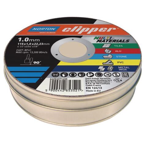 Clipper multi-materials cutting discs 115 x 22.23mm – Pack of 10 – For cutting brick, metal, pipe, floor tiles – Manufactured to EN 12413 standards – Flexovit (1/2)