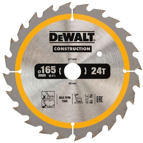 DeWalt Cordless Construction Trim Saw Blade 165 x 20mm x 24T DEWDT1949QZ