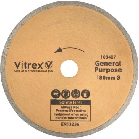 Vitrex 103407 180mm Diamond Blade Continuous Rim Replacement for Tile Cutters