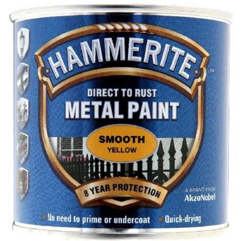 Hammerite Direct to Rust Smooth Finish Metal Paint - Yellow, 250ml
