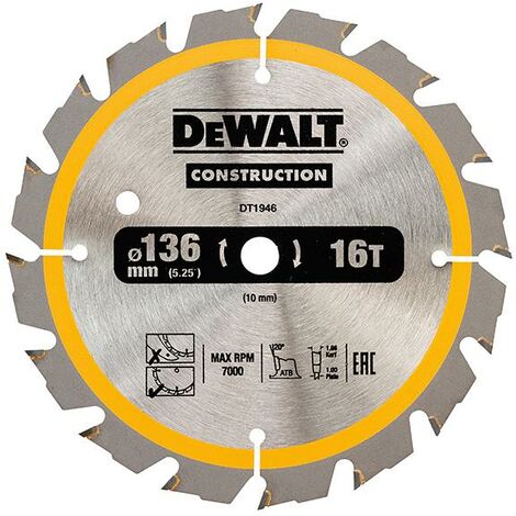 DEWALT DT1946-QZ Construction saw blade 136mm x 10mm x 16T