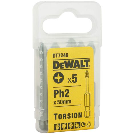 DeWalt DT7246-QZ Torsion Phillips PH2 Screwdriver Bits, 50mm Length, Pack of 5 with Extra Grip