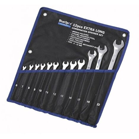 Bluespot 12-Piece Extra-Long Metric Combination Spanner Set with Wallet 6-22mm (1/4)