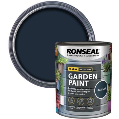 Ronseal 37406 Garden Paint Black Bird 750ml Exterior Outdoor Wood Shed Metal Brick
