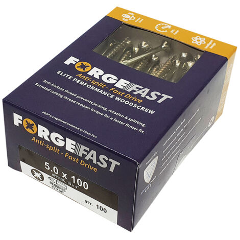 ForgeFix FFP5100Y ForgeFast Pozi Compatible Elite Performance Wood Screw ZY 5.0 x 100mm Box 100 FORFFP5100Y