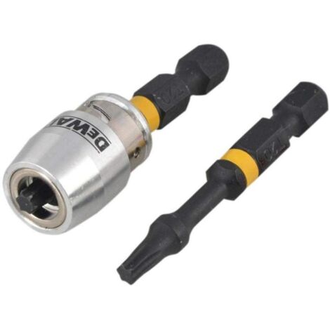 DeWalt Impact Torsion Bits TX0 x 50mm (x2) and Magnetic Screwlock Sleeve DEWDT70