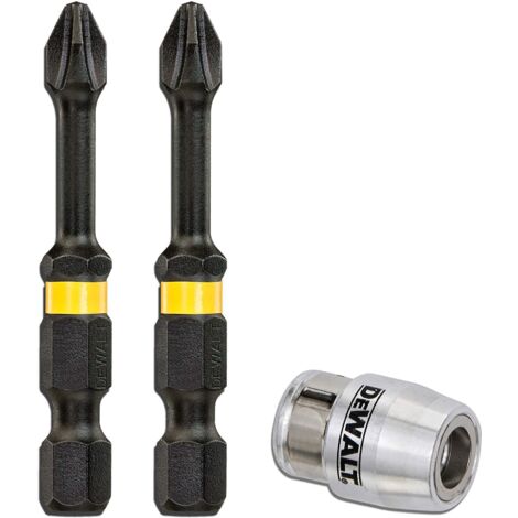 DeWalt Impact Torsion Bits PH2 x 50mm (x2) and Magnetic Screwlock Sleeve DEWDT70