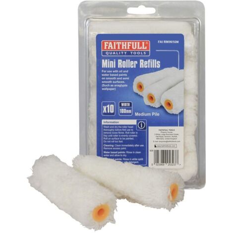 Faithfull Medium Pile Mini Roller Refills, 100mm (4-inch), Pack of 10, Compatible with FAIRMINI10M