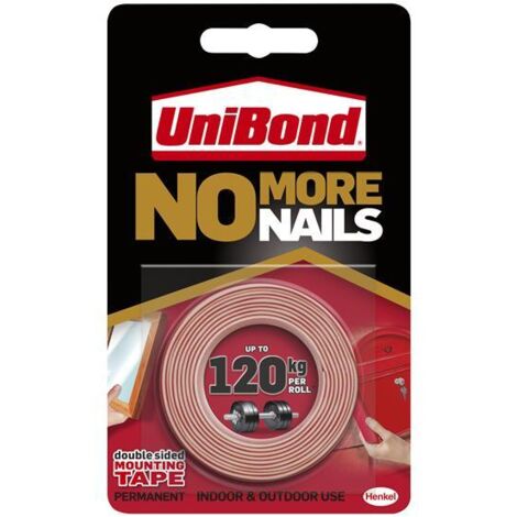 UniBond No More Nails Heavy-Duty Adhesive Roll for Interior and Exterior Use, 19mm x 1.5m