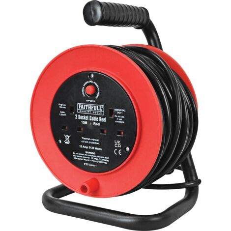 Faithfull Power Plus XP23-E1 Open Drum Cable Reel 240V 13A 2-Socket 15m FPPCR15