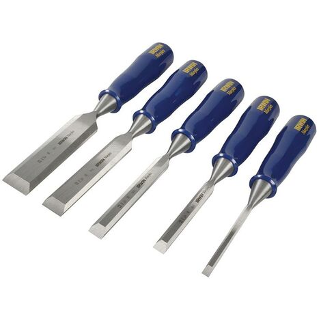 IRWIN TM444S5 5-Piece Wood Chisel Set with Wooden Handles in Storage Case (Sizes: 6mm, 10mm, 13mm, 19mm, 25mm)