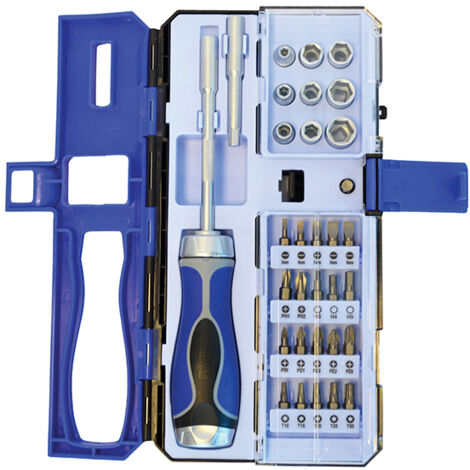 33-Piece Ratchet Screwdriver Set with Durable Handles and Precision Tips (1/2)