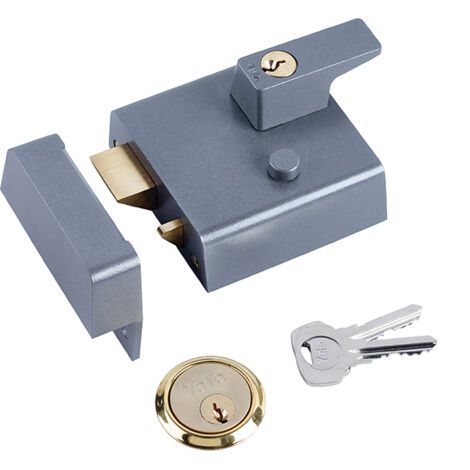 P1 Double Security Nightlatch 60mm Backset DMG Dark Grey Finish Visi