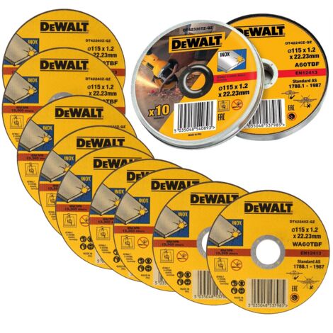 Dewalt 115mm 4.5"" 1.2mm Thin INOX Metal Cutting Disc 22mm Bore Flat Disc x10 Tin (1/6)