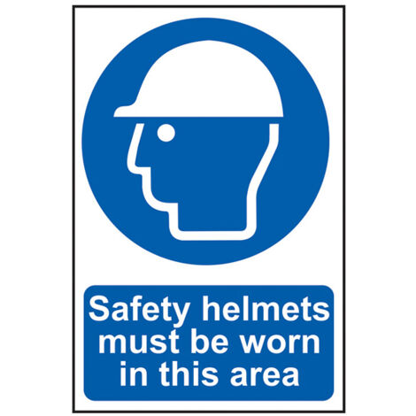 Scan PVC Safety Sign - 'Safety helmets must be worn in this area' 200 x 300 mm BS5499
