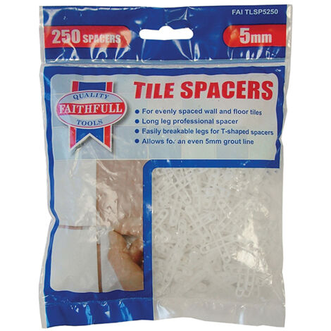 Faithfull Long-Leg Tile Spacers 5mm Bag of 250 for Wall and Floor Tiling (1/2)