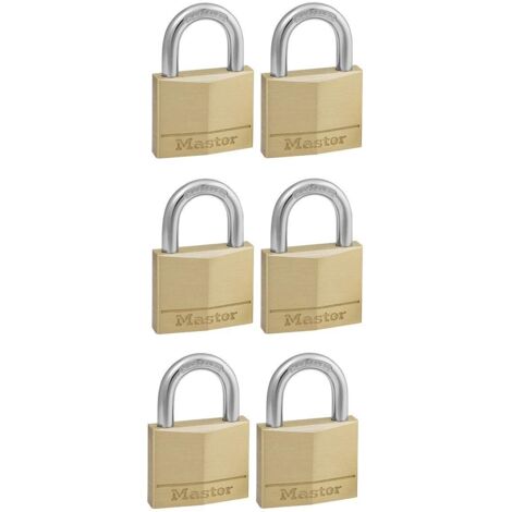 Master Lock Solid Brass 40mm Padlock 4-Pin - Keyed Alike x 6 MLK140SIX