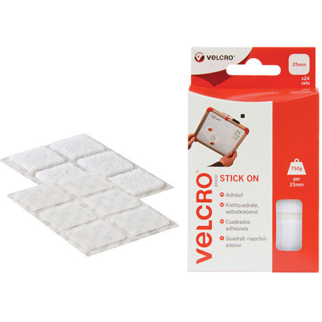 VELCRO Brand 60235 VELCRO Brand Stick On Squares 25mm White (Pack 24) VEL60235