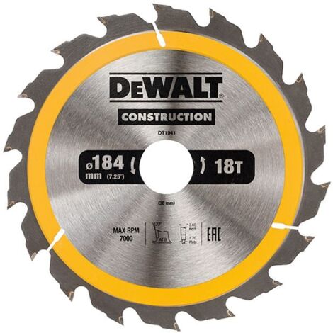 DEWALT Portable Construction Circular Saw Blade 184 x 30mm x 18T DEWDT1941QZ