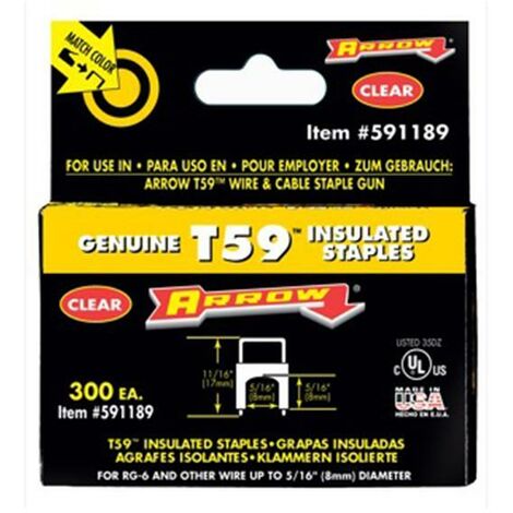 Arrow A591189 T59 Insulated Staples Clear 8 x 8mm (Box 300) ARR591189