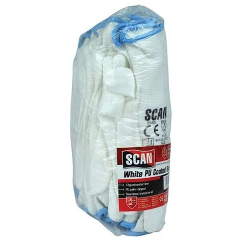 Scan White PU Coated Gloves - Large (Size 9) - Pack of 12 (1/2)