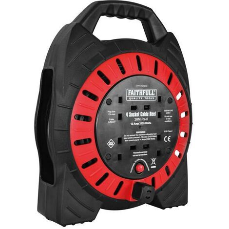 Faithfull Semi-Enclosed Cable Reel 240V 20m 13A 4-Socket XP28-E1
