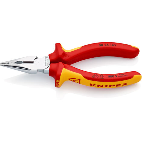 KNIPEX 08 26 145 SB Needle-Nose Combination Pliers insulated with multi-component grips, VDE-tested chrome-plated 145 mm