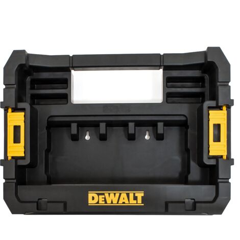 DeWalt TSTAK accessory caddy for tough case storage – Wall mountable – Holds 4 extra small boxes and 5 tough cases – Integrated transport handles (1/5)