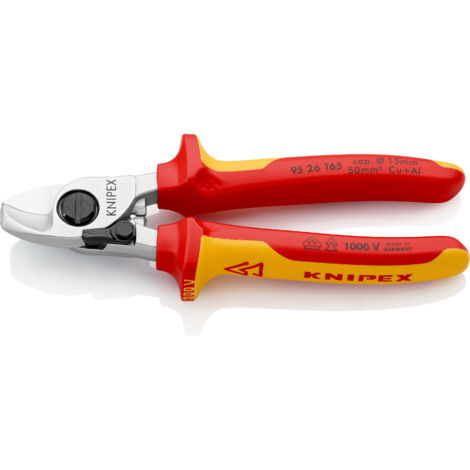 KNIPEX 95 26 165 SB Cable Shears With opening spring insulated with multi-component grips, VDE-tested chrome-plated 165 mm