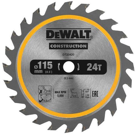 DeWALT DT20420-QZ 115mm 24T 9.5mm TCT Circ Saw Blade DCS571 (1/4)