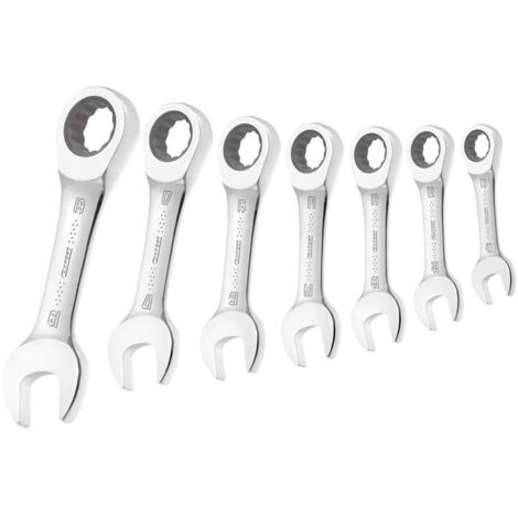 Expert stubby ratchet spanner set 7 piece – 5° increment for confined spaces – OGV® ring profile for maximum nut contact – Chrome vanadium steel – Britool (1/2)