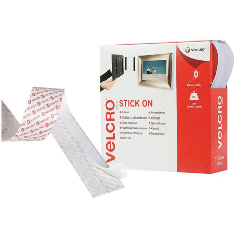 VELCRO Brand White Stick On Tape 20mm x 10m - Strong Adhesive