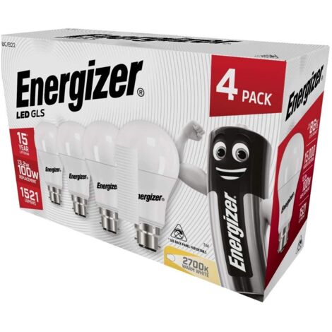 Energizer S14423 LED BC (B22) Opal GLS Non-Dimmable Bulb, Warm White 1521 lm 13.2W (Pack 4) ENGS14423