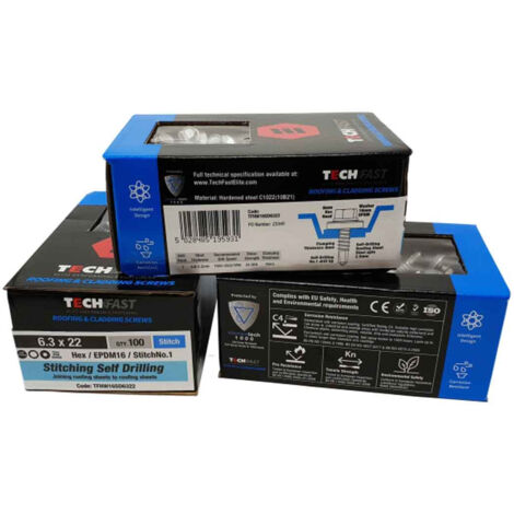 ForgeFix TFHS6322 TechFast Hex Head Stitching Screw Self-Drill 6.3 x 22mm Pack 100 FORTFHS6322