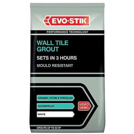 EVO-STIK 30812723 Wall Tile Grout Mould Resistant White 1.5kg EVO478718