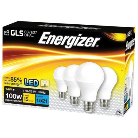 Energizer S14424 LED ES (E27) Opal GLS Non-Dimmable Bulb, Warm White 1521 lm 13.2W (Pack 4) ENGS14424