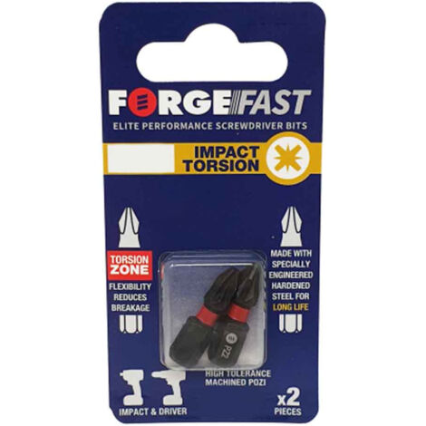 2 x ForgeFix ForgeFast Pozidriv Compatible Impact Bit PZ3 x 89mm FORFFPZ389