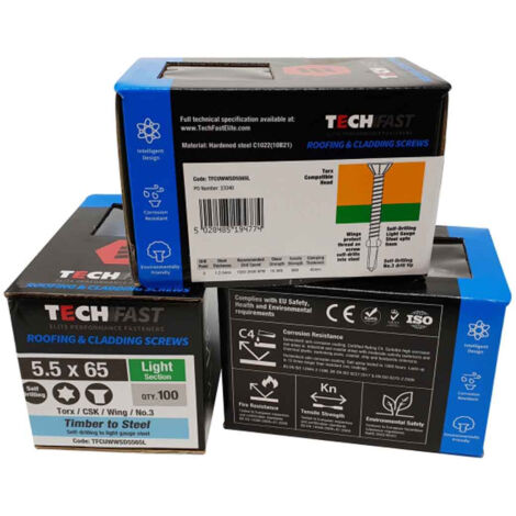 ForgeFix TechFast Timber to Steel CSK/Wing Screw No.3 Tip 5.5 x 40mm Box 100 FORTFC5540L