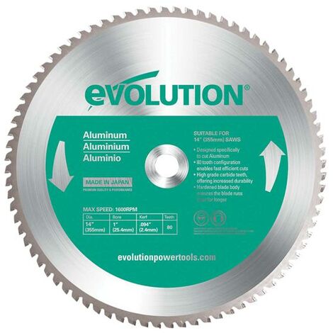Evolution Aluminium Cutting Chop Saw Blade 355 x 25.4mm x 80T