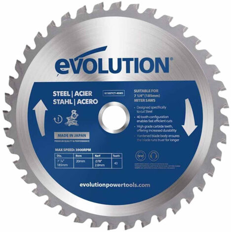 Evolution Mild Steel Cutting Mitre Saw Blade 185 x 20mm x 40T EVLM185TC40M