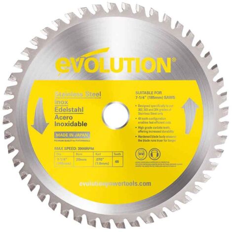 Evolution EVOBLADESS Stainless Steel Cutting Circular Saw Blade 180 x 20mm x 48T EVLSS1802048