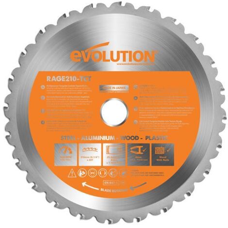Evolution – 210mm multi-material cutting saw blade 24 tooth tungsten carbide tipped – For cutting mild steel, aluminium, plastic, wood with embedded nails – 5000rpm max speed (1/6)