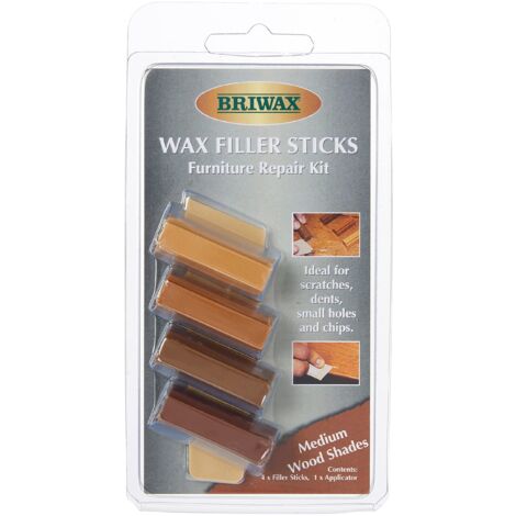 Briwax BWSWSMED Wax Filler Sticks Medium Wood Shades (Pack 4) BRWWFSM